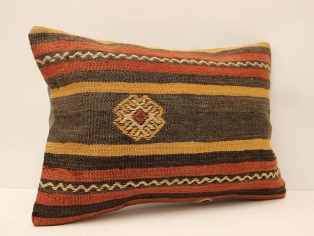 Handmade Turkish Kilim Pillow Cover, Wool Lumbar - 14x20 - image 1