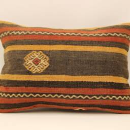 Handmade Turkish Kilim Pillow Cover, Wool Lumbar - 14x20 - thumbnail 2