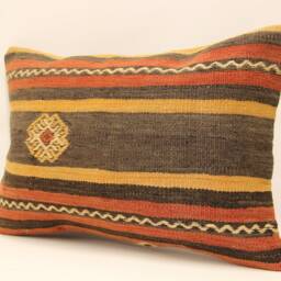 Handmade Turkish Kilim Pillow Cover, Wool Lumbar - 14x20 - thumbnail 3