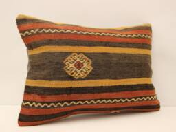 Handmade Turkish Kilim Pillow Cover, Wool Lumbar - 14x20 - thumbnail 1