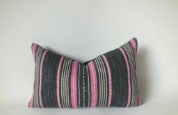 Lumbar Pillow Cover, Hand Woven Striped, Pink & Gray Cushion, Decorative Throw - thumbnail 1