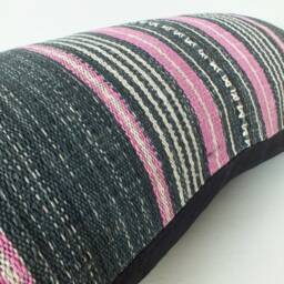 Lumbar Pillow Cover, Hand Woven Striped, Pink & Gray Cushion, Decorative Throw - thumbnail 4