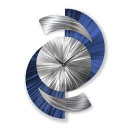 Navy Blue Metal Wall Clock - Modern Silver Art For Home & Office 18x24 - thumbnail 3