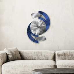 Navy Blue Metal Wall Clock - Modern Silver Art For Home & Office 18x24 - thumbnail 2