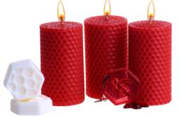 Beeswax Gifts Red Set. 3 Pillar 100% Candles With Natural Honey Scent - Size 95cm & Shea Butter Soap For Gift Home Decor - thumbnail 1