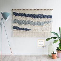 "Macrame Wall Hanging - Abstract Wall Art Blue & White Tapestry ""Laura" - thumbnail 3