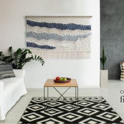 "Macrame Wall Hanging - Abstract Wall Art Blue & White Tapestry ""Laura" - thumbnail 2