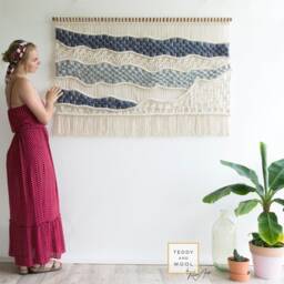 "Macrame Wall Hanging - Abstract Wall Art Blue & White Tapestry ""Laura"