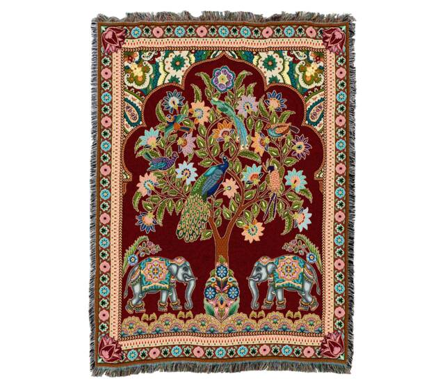 Asian Elephants Woven Tapestry Throw Blanket, Large Soft Comforting, Artistic Textured Design 100% Cotton Made in Usa 72x54 - image 1