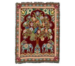 Asian Elephants Woven Tapestry Throw Blanket, Large Soft Comforting, Artistic Textured Design 100% Cotton Made in Usa 72x54 - thumbnail 1