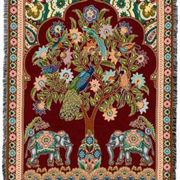 Asian Elephants Woven Tapestry Throw Blanket, Large Soft Comforting, Artistic Textured Design 100% Cotton Made in Usa 72x54 - thumbnail 3