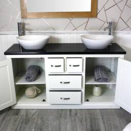 Bathroom Vanity Unit - White Painted With Black Quartz Top & Ceramic Bowl Options 603Pbqcbc - thumbnail 3
