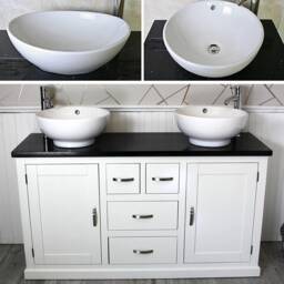 Bathroom Vanity Unit - White Painted With Black Quartz Top & Ceramic Bowl Options 603Pbqcbc