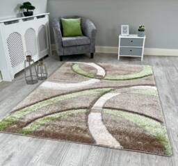 New Silky Soft Green, Beige, Hand Tufted Rings Design Shag Pile Rug - thumbnail 1