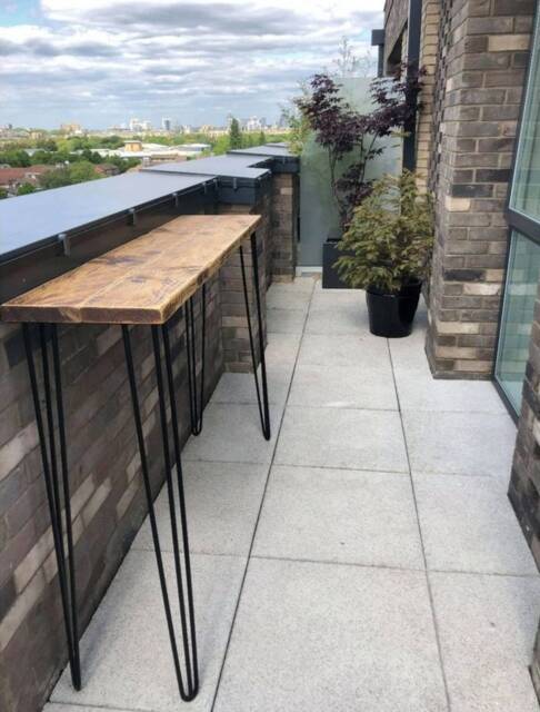 Outdoor Rustic Breakfast Bar, With Steel Hairpin Legs - Reclaimed Wood Kitchen Island Countertop Dining Furniture Farmhouse - image 1