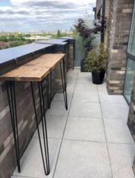 Outdoor Rustic Breakfast Bar, With Steel Hairpin Legs - Reclaimed Wood Kitchen Island Countertop Dining Furniture Farmhouse