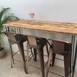 Outdoor Rustic Breakfast Bar, With Steel Hairpin Legs - Reclaimed Wood Kitchen Island Countertop Dining Furniture Farmhouse - thumbnail 2