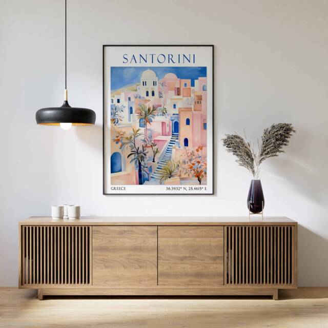 Santorini Travel Print, Poster, Landscape Greece Wall Art, Greek Decor, Gift - image 1