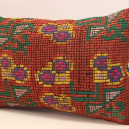 Vintage Turkish Kilim Pillow Cover 16x24, Handmade Wool Lumbar Cushion - thumbnail 3