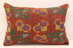 Vintage Turkish Kilim Pillow Cover 16x24, Handmade Wool Lumbar Cushion