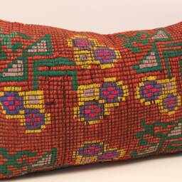 Vintage Turkish Kilim Pillow Cover 16x24, Handmade Wool Lumbar Cushion - thumbnail 2
