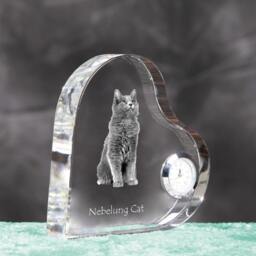 Nebelung - Crystal Clock in The Shape Of A Heart With Image Pure-Bred Cat - thumbnail 3
