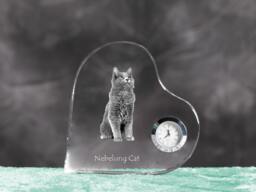 Nebelung - Crystal Clock in The Shape Of A Heart With Image Pure-Bred Cat - thumbnail 1