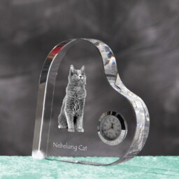 Nebelung - Crystal Clock in The Shape Of A Heart With Image Pure-Bred Cat - thumbnail 2