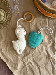 Boucle Llama & Cactus Ornament, Plush Baby Toy, Baby Gym Hanging Toys, Neutral Nursery Decorations, Shower Gift
