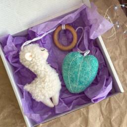 Boucle Llama & Cactus Ornament, Plush Baby Toy, Baby Gym Hanging Toys, Neutral Nursery Decorations, Shower Gift - thumbnail 3