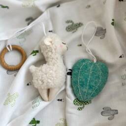 Boucle Llama & Cactus Ornament, Plush Baby Toy, Baby Gym Hanging Toys, Neutral Nursery Decorations, Shower Gift - thumbnail 2