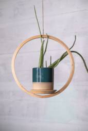 Small Circle Wooden Plant Hanger, Bubble Planter With Saucer, Air Boho, Mid Century Modern - thumbnail 1