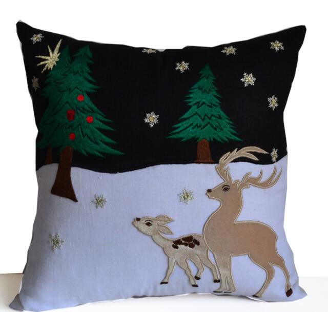 Christmas Pillows, Reindeer Pillow, Linen Velvet Throw D??cor, Cushion, Embroidered Decorative Xmas Pillow - image 1