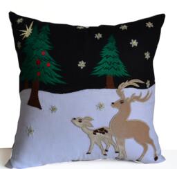 Christmas Pillows, Reindeer Pillow, Linen Velvet Throw D??cor, Cushion, Embroidered Decorative Xmas Pillow - thumbnail 1