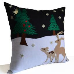 Christmas Pillows, Reindeer Pillow, Linen Velvet Throw D??cor, Cushion, Embroidered Decorative Xmas Pillow - thumbnail 2