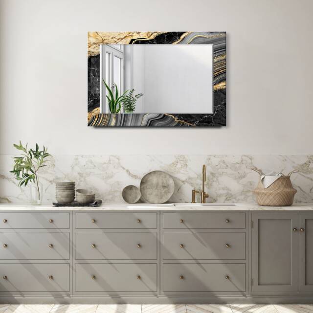 Marble Effect Tempered Glass Wall Mirror, Luxury Home Decor - image 1
