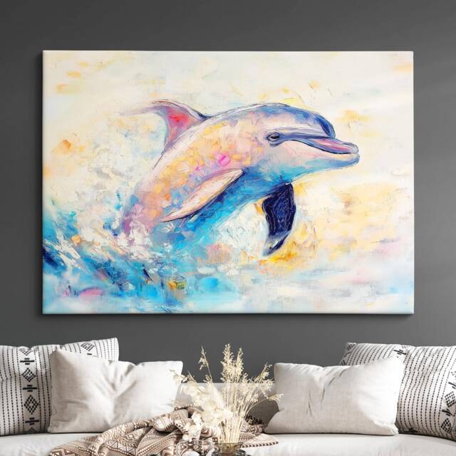 Dolphin Abstract Oil Painting Framed Print & Canvas Large Sizes Wall Art Poster Animal Home Decor Interior Gift Idea - image 1