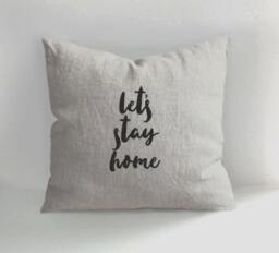 Hand Drawn Linen Pillow Cover, Lets Stay Home, Minimal Decor - thumbnail 1