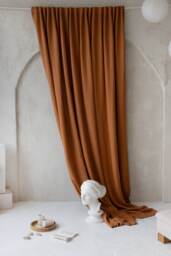 Wide & Heavy Linen Curtains. 264cm/104Inches Cinnamon Color Long Large Custom Size Linen