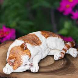 Sleeping Cat Statue Concrete Kitten Figurine Cement Kitty Sculpture Stone Animal Decoration Handmade Art Front Door Ornament Gift