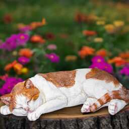 Sleeping Cat Statue Concrete Kitten Figurine Cement Kitty Sculpture Stone Animal Decoration Handmade Art Front Door Ornament Gift - thumbnail 2
