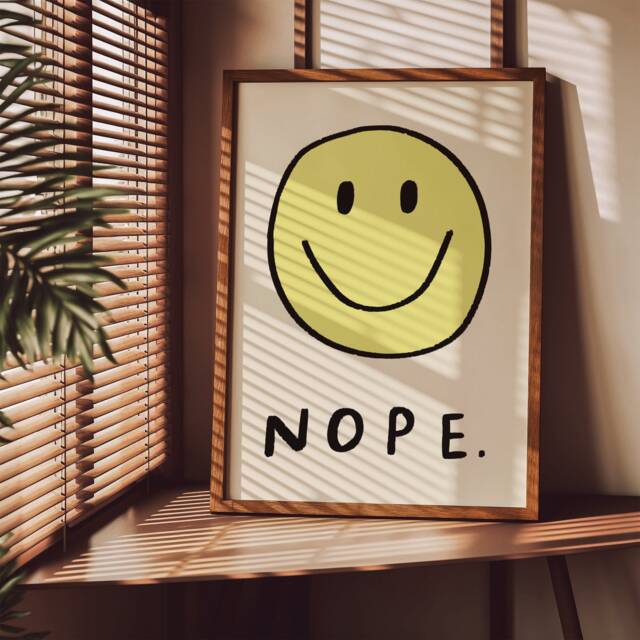 Nope Unframed Print - Sarcastic Happy Face Prints Art For Living Room Minimalistic Decor Minimal Gifts - image 1