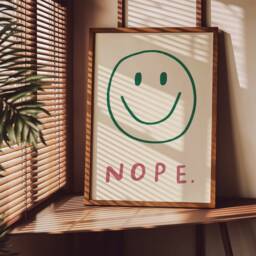 Nope Unframed Print - Sarcastic Happy Face Prints Art For Living Room Minimalistic Decor Minimal Gifts - thumbnail 2