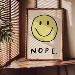 Nope Unframed Print - Sarcastic Happy Face Prints Art For Living Room Minimalistic Decor Minimal Gifts - thumbnail 1