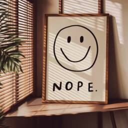 Nope Unframed Print - Sarcastic Happy Face Prints Art For Living Room Minimalistic Decor Minimal Gifts - thumbnail 3