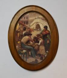 Light Oak Oval Wooden Framed Picture, Antonio Paoletti The Firewood Seller, Romanticism Art Print, Wall Hanging Antique/Vintage Style - thumbnail 1