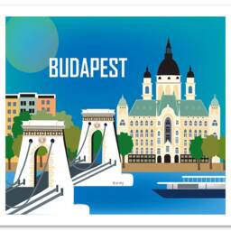 Budapest Skyline Art Print, Chain Bridge, Hungary Travel Poster, Gift, Horizontal Wall Art, Gift, Loose Petals - E8-O-Bud - thumbnail 3
