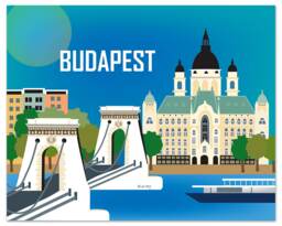 Budapest Skyline Art Print, Chain Bridge, Hungary Travel Poster, Gift, Horizontal Wall Art, Gift, Loose Petals - E8-O-Bud - thumbnail 1
