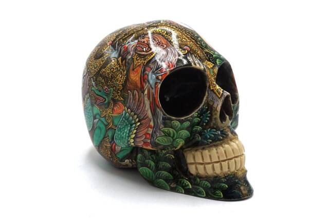 Hand Made Resin Skull, Hand Painted, Skull Art, Homeware, Local Bali Scenes, Barong - image 1
