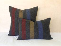 Oxford Stripe Wool Pillow Cover Red, Gold, Blue Striped - Made To Order
